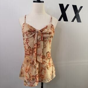 Y2K Sheer Floral Babydoll Cami Top Layered Front Tie Indie Fairy NWT M